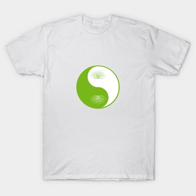 Yin Yang Lotus Blossom (Tea Green) T-Shirt by Makanahele